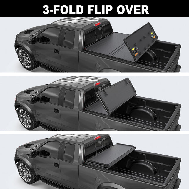 POLEMOTOR 5.8ft Hard Tonneau Cover For 2007-2013 Chevy Silverado GMC Sierra 1500 Tri-Fold Truck Bed Cover