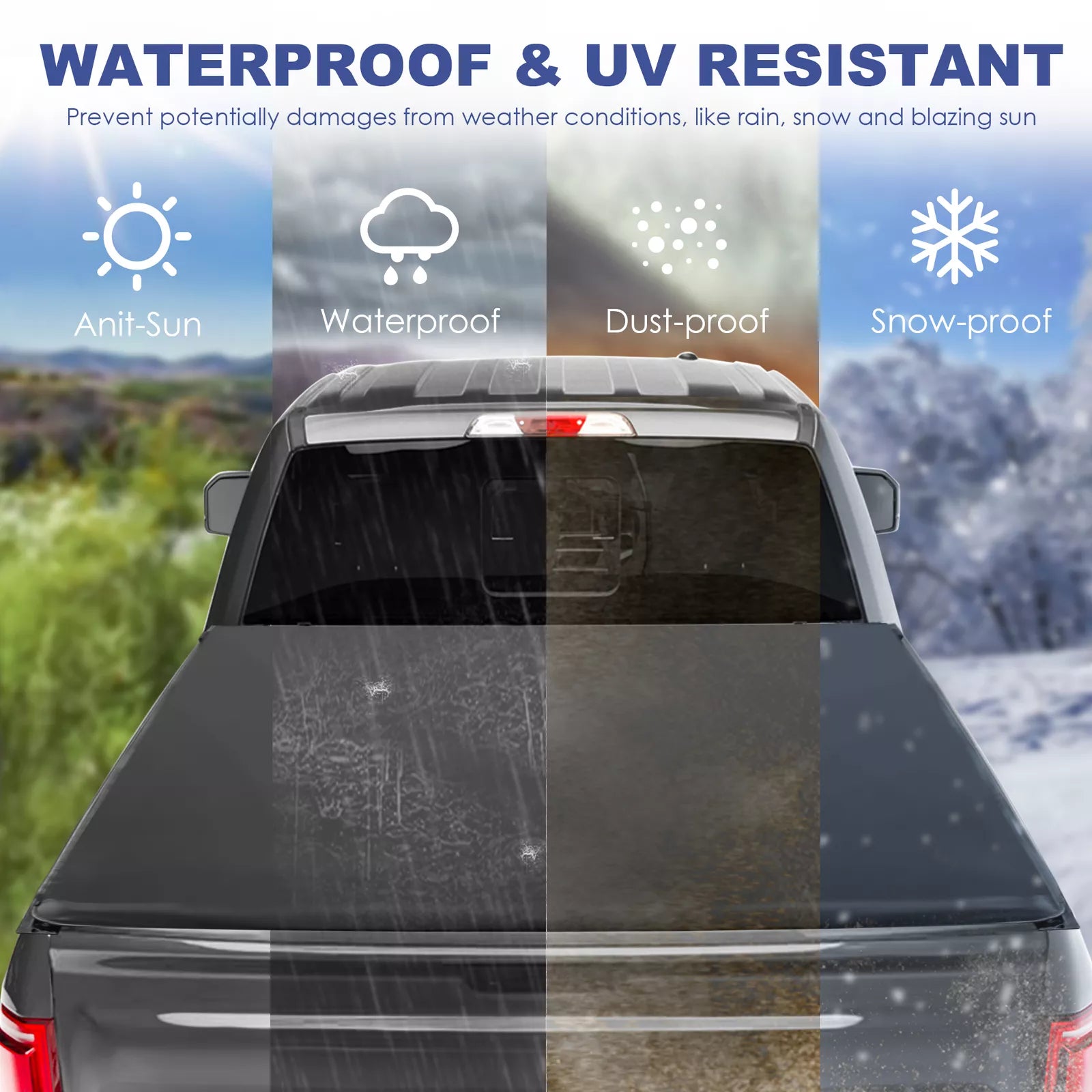 4-Fold Soft Tonneau Cover For 2014-2024 Toyota Tundra 5.5FT Bed - Black, Waterproof